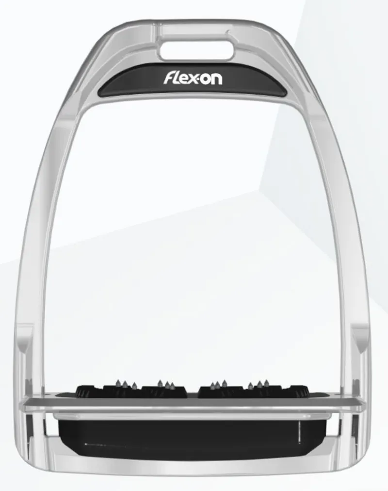 Flex On Hunter Stirrups Silver Black Elastomers Flat Ultra Grip